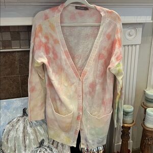 Brodie cashmere tie dye cardigan sweater one missing button